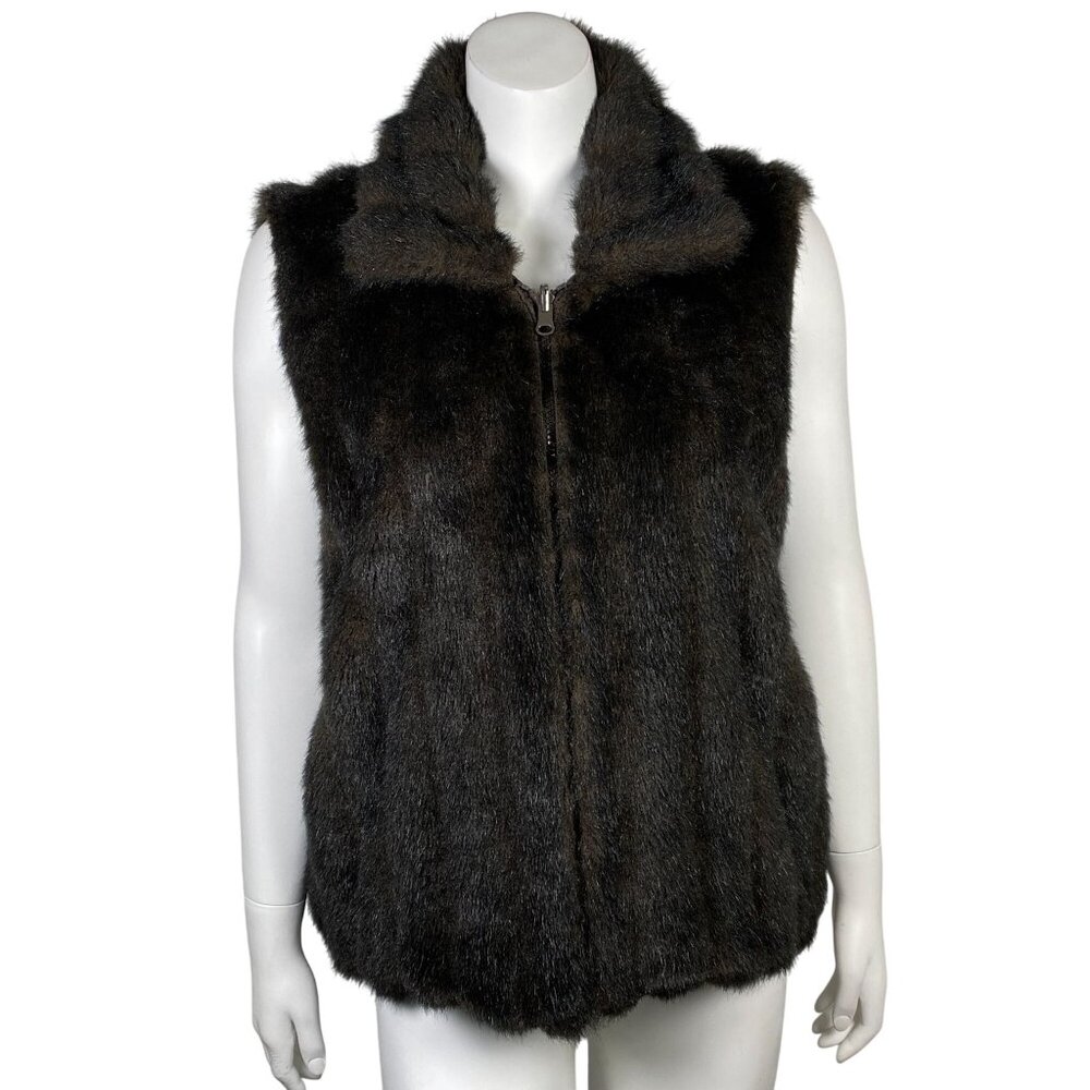 Atelier By B. Thomas Faux Fur Reversible Vest Womens L Brown Full Zip Pockets